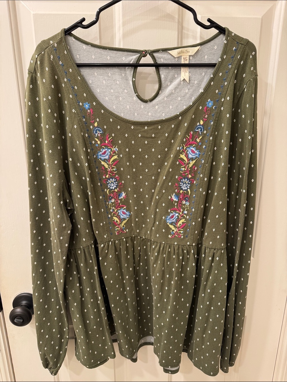 Matilda Jane Olive Long-Sleeve Dress with Multicolor Floral Embroidery